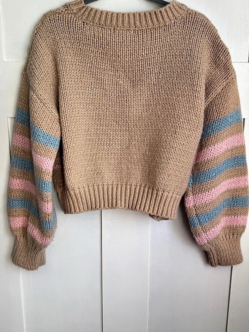 Lush Striped Cropped Cardigan Brown & Pink Large - Picture 10 of 10
